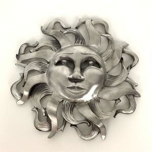 Sun Celestial Wall Decor Plaque Pewter Seagull Canada Face Silver Colored Vtg